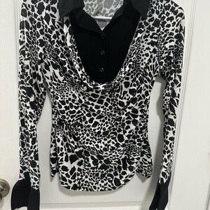 Stylish Black and White Leopard Print Women's Top